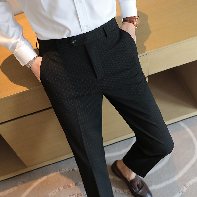 メンズプレミアムストライプパンツ春夏ファッションスリムフィッ - Men'S Urban Formal Wear のレビューと価格
