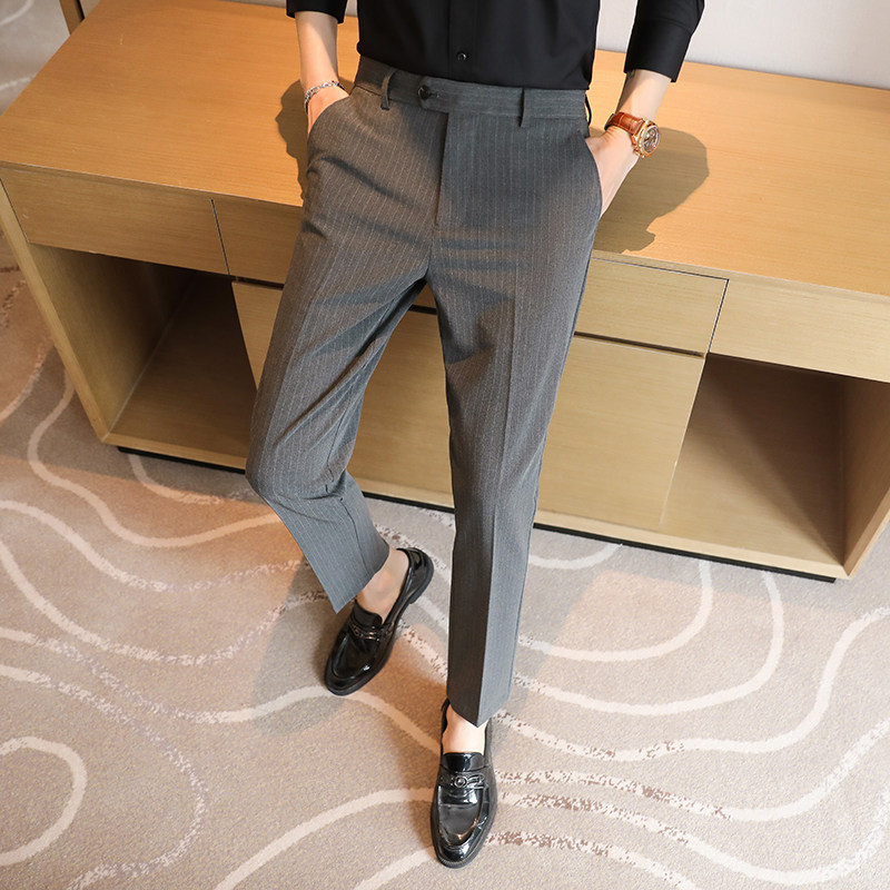 メンズプレミアムストライプパンツ春夏ファッションスリムフィッ - Men'S Urban Formal Wear のレビューと価格