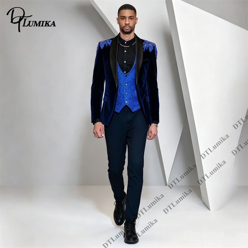 Peagent メンズ 3 ピース ベルベット スーツ ブラ - Men Formal Wear For Wedding のレビューと価格