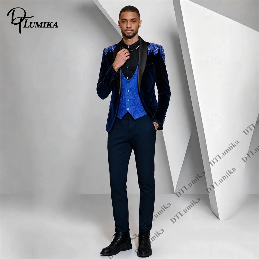 Peagent メンズ 3 ピース ベルベット スーツ ブラ - Men Formal Wear For Wedding のレビューと価格
