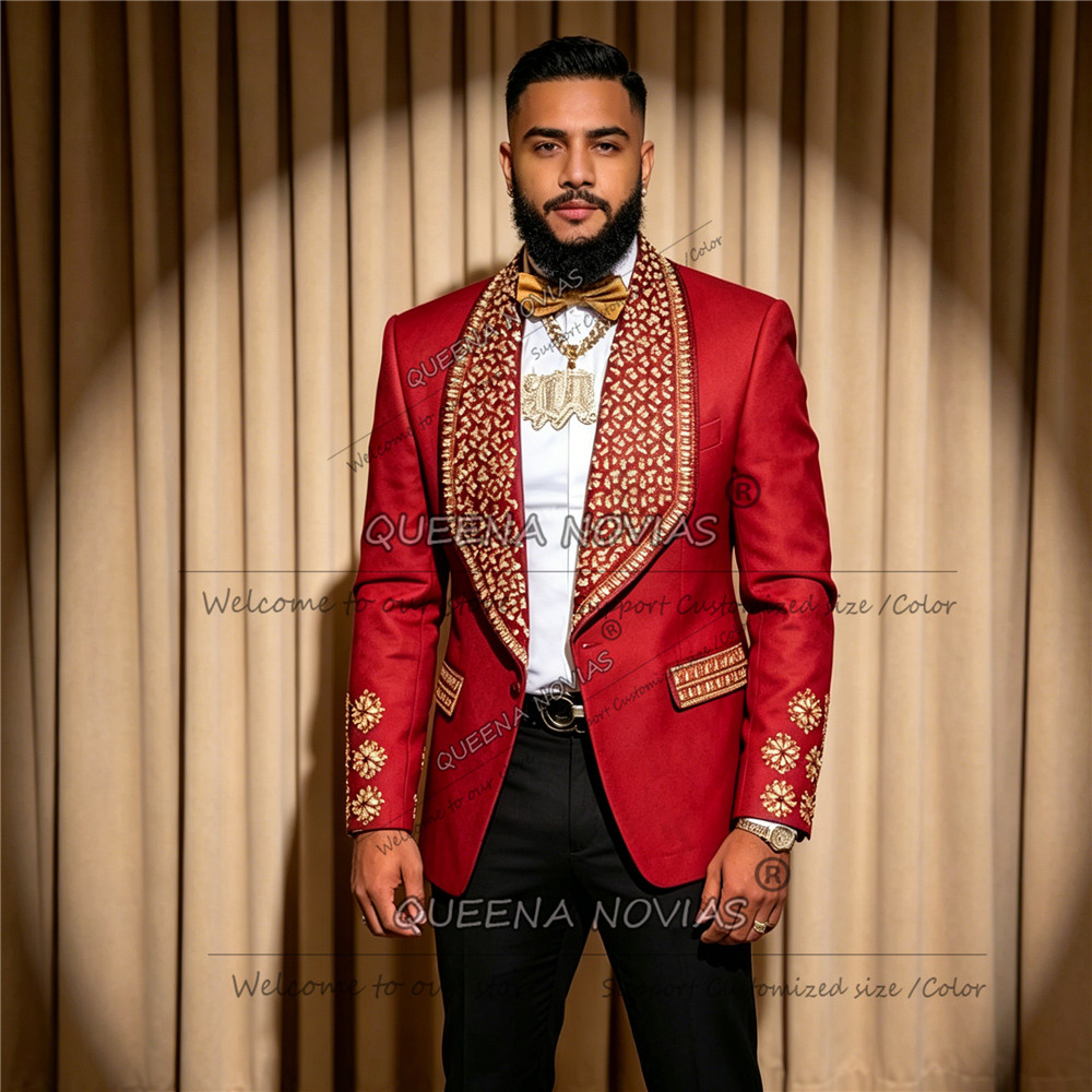 メンズ限定ウェディングタキシード ゴールドジュエリーストーン - Men Formal Party Wear Outfit のレビューと価格