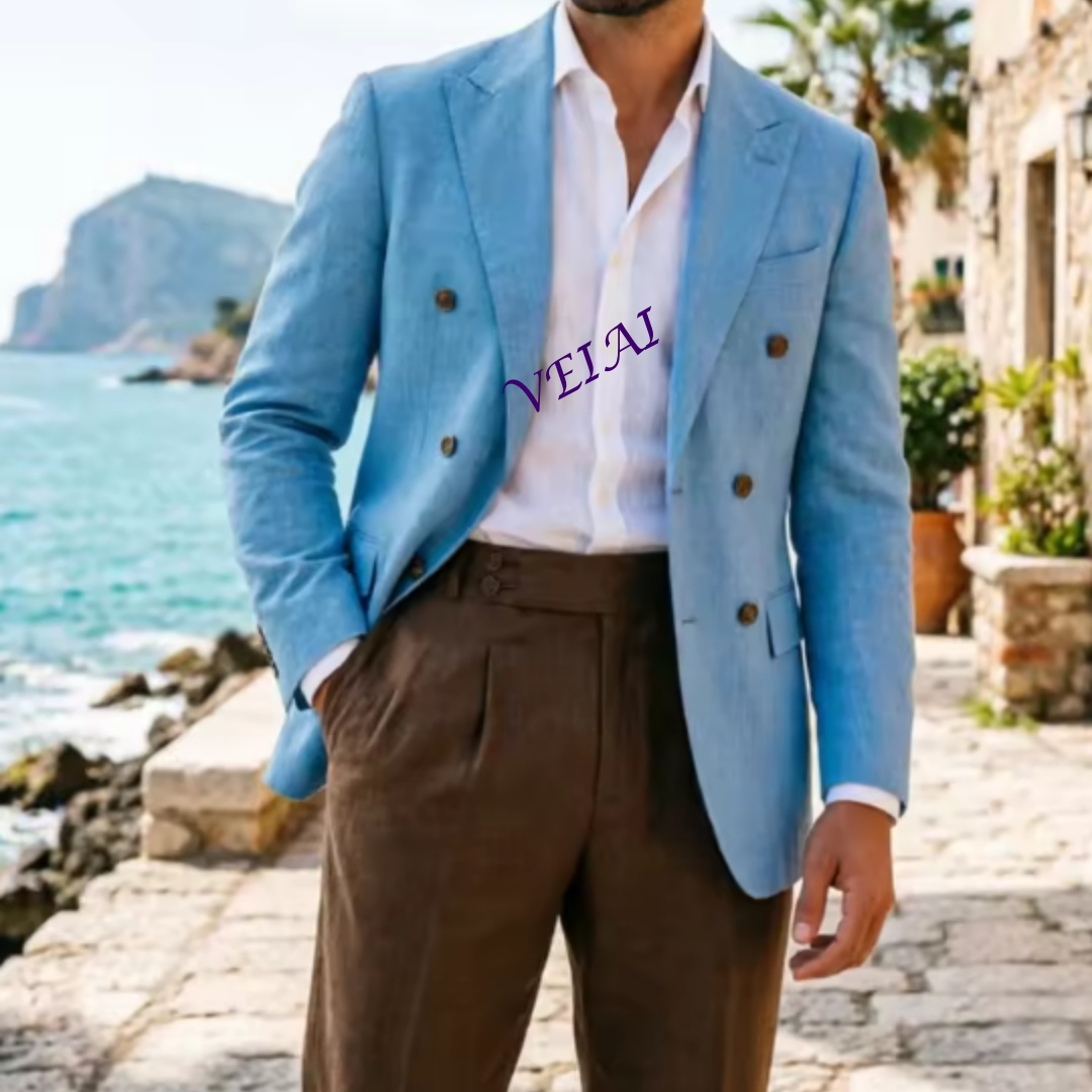 カスタムメイド2ピースベージュリネンメンズダブルスーツ エレ - Elegant Formal Men'S Wear のレビューと価格