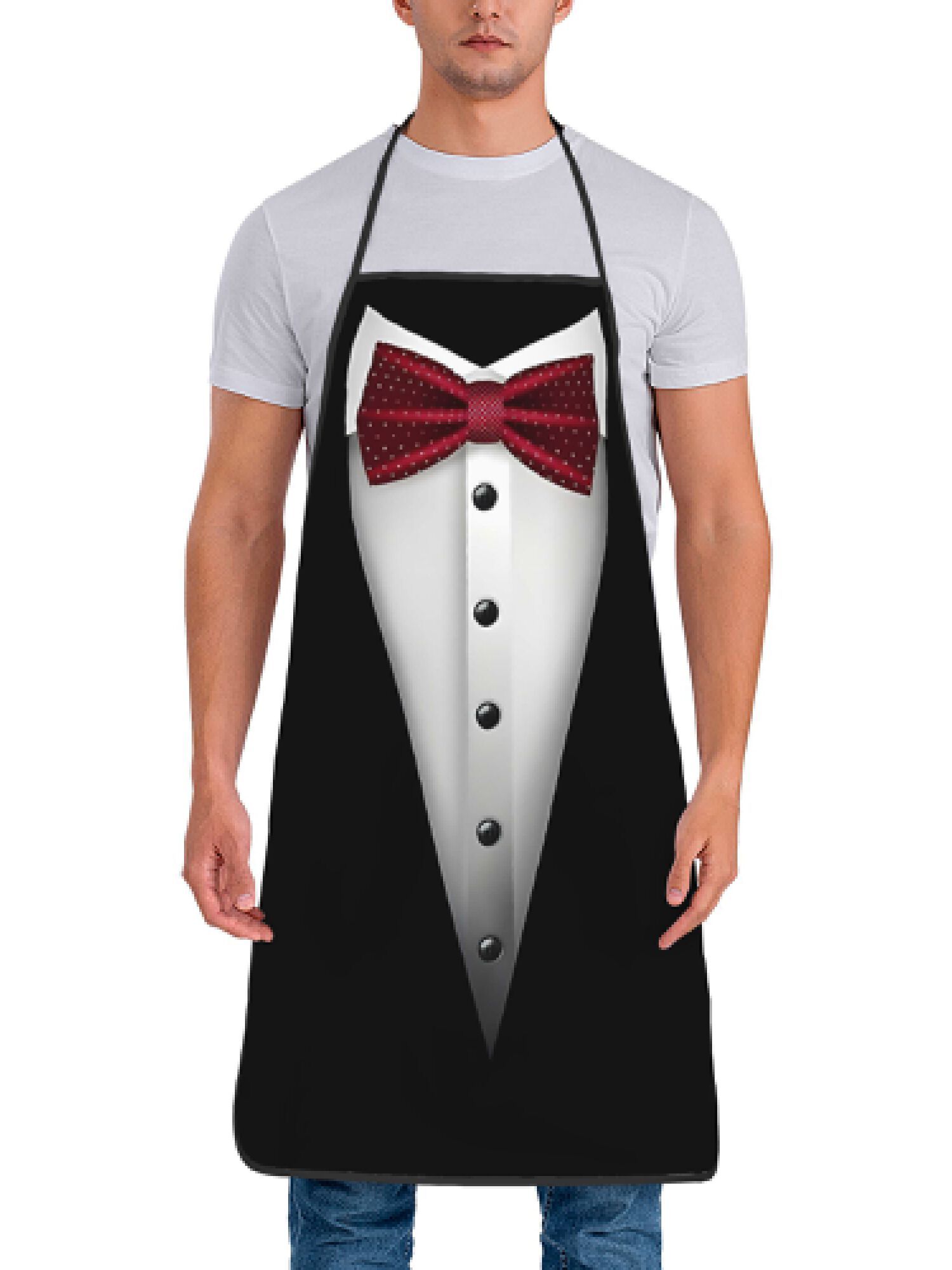 タキシードエプロン赤い蝶ネクタイキッチン調理ベーキングギフト - Men Formal Wear Black And White のレビューと価格