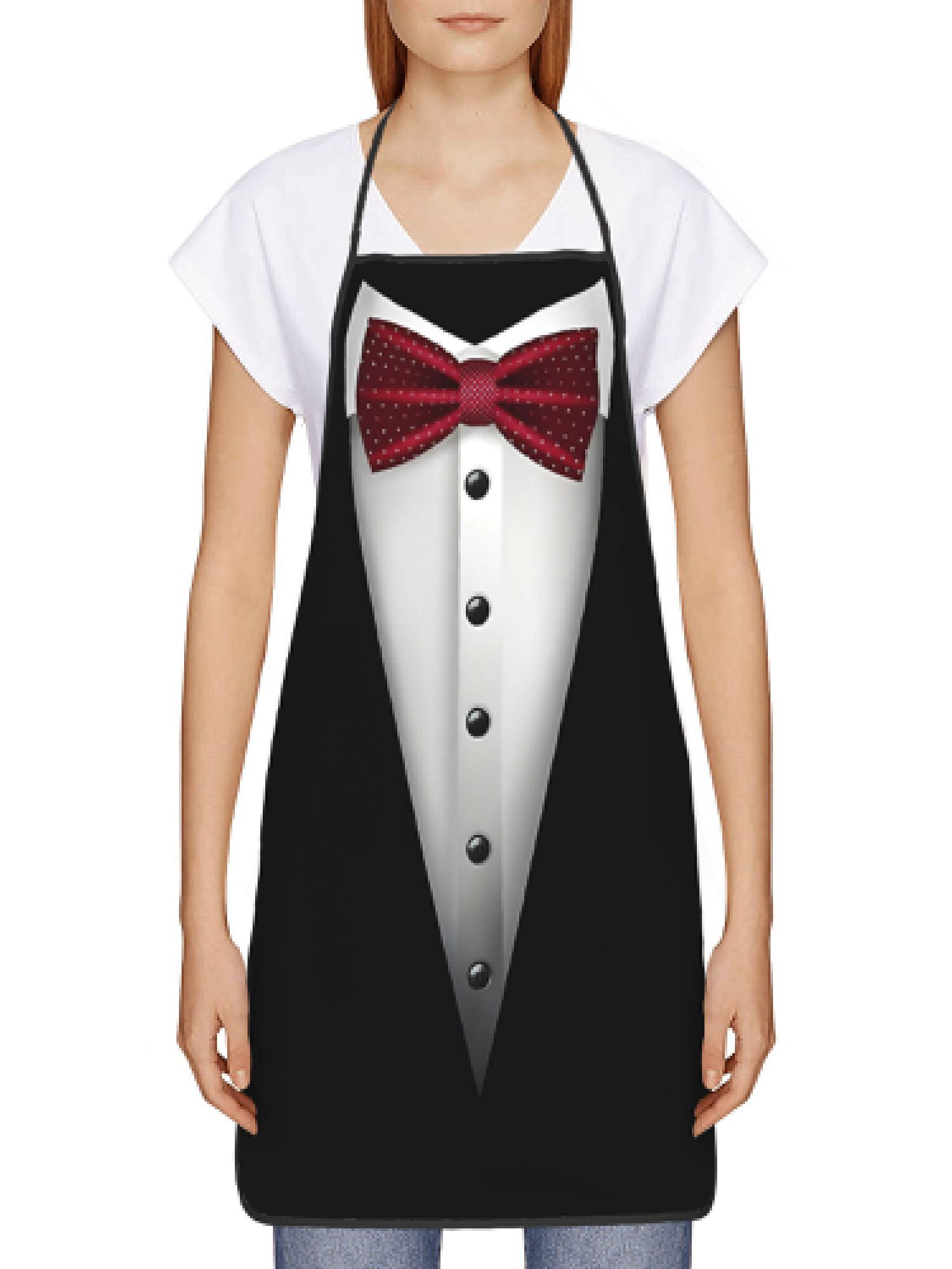タキシードエプロン赤い蝶ネクタイキッチン調理ベーキングギフト - Men Formal Wear Black And White のレビューと価格